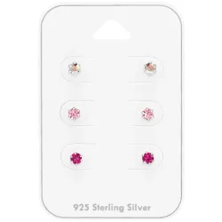 3 mm roze kristal oorsteker in zilver - Little Ones