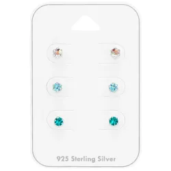 3 mm lichtblauwe kristal oorsteker in zilver - Little Ones