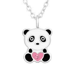 panda ketting in zilver met hanger in zilver