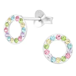 8 mm multikleurige kristal oorsteker in zilver - Little Ones