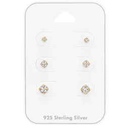2 x 3 x 4 mm zirkoon oorsteker in verguld zilver