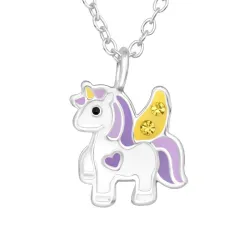 eenhoorn paarse ketting in zilver