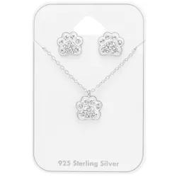 poot witte kristal set met oorbellen en ketting in zilver - Little Ones