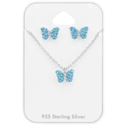 vlinder blauwe set met oorbellen en ketting in zilver - Little Ones