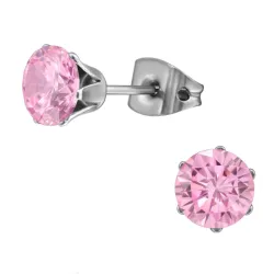 6 mm roze zirkoon oorsteker in titanium
