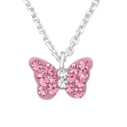 vlinder roze ketting in zilver - Little Ones