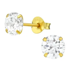 6 mm zirkoon solitaire oorbel in verguld zilver