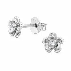 bloem lab grown diamant oorsteker in gerodineerd zilver met lab grown diamant 