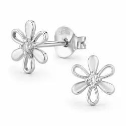 bloem oorbellen in gerodineerd zilver met lab grown diamant 