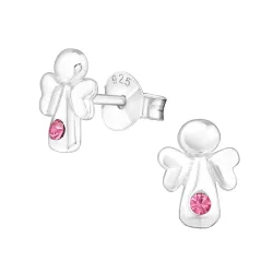 engel roze kristal oorbellen in zilver - Little Ones