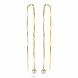 lange parel ketting oorbellen in verguld zilver