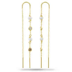 champagnekleurig zirkoon ketting oorbellen in verguld zilver