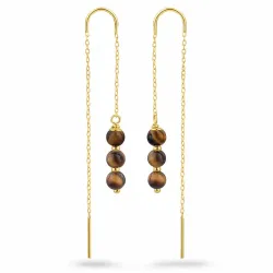 tijgeroog ketting oorbellen in verguld zilver - Loom Stones