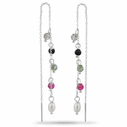 multikleurige steen ketting oorbellen in zilver - Loom Stones
