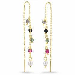 multikleurige steen ketting oorbellen in verguld zilver - Loom Stones