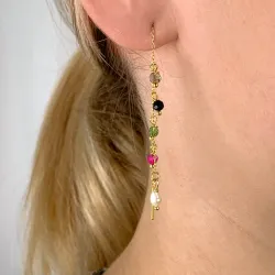 multikleurige steen ketting oorbellen in verguld zilver - Loom Stones