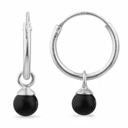 12 mm zwart onyx creool in zilver - Loom Stones