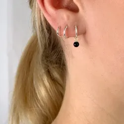 12 mm zwart onyx creool in zilver - Loom Stones