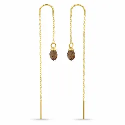 bruin glas ketting oorbellen in verguld zilver