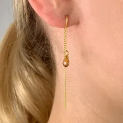 bruin glas ketting oorbellen in verguld zilver - Loom Stones