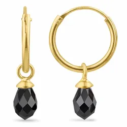 12 mm zwart zirkoon creool in verguld zilver - Loom Stones