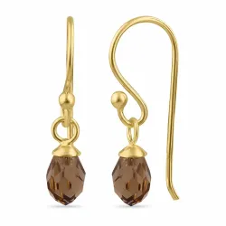 bruin glas oorhanger in verguld zilver - Loom Stones