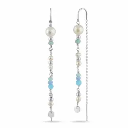 lange parel ketting oorbellen in zilver - Loom Stones