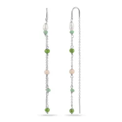lange groene ketting oorbellen in zilver - Loom Stones