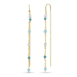 lange blauwe parel oorbellen in verguld sterlingzilver