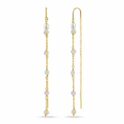lange pink ketting oorbellen in verguld zilver