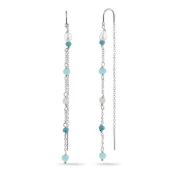 lange blauwe ketting oorbellen in zilver