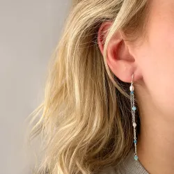 lange blauwe ketting oorbellen in zilver