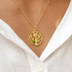 boom van het leven geel zirkoon hanger in verguld sterlingzilver