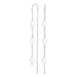 lange parel ketting oorbellen in zilver