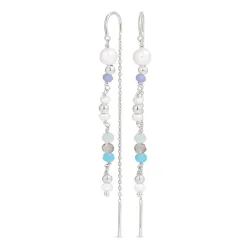 lange blauwe ketting oorbellen in zilver - Loom Stones
