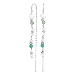 lange ketting oorbellen in zilver - Loom Stones