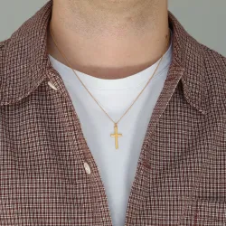 12 x 26 mm kruis ketting in verguld sterlingzilver met kruis hanger in verguld sterlingzilver