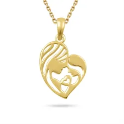 hart moeder en kind hanger met ketting in verguld sterlingzilver