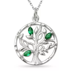 boom van het leven smaragd hanger met ketting in zilver