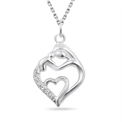 hart moeder en kind zirkoon ketting in zilver met hanger in zilver