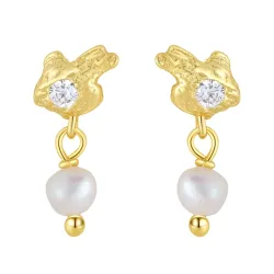 Nava Avani oorbellen in verguld sterlingzilver witte zirkoon