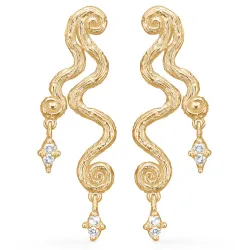 Studio Z Wave oorbellen in verguld sterlingzilver witte zirkoon