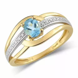 Glad  blauwe topaas ring in 9 karaat goud met rodium