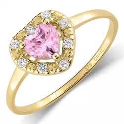 Elegant hart roze zirkoon ring in 9 karaat goud
