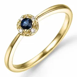 rond saffier diamant ring in 14 karaat goud 0,02 ct 0,163 ct