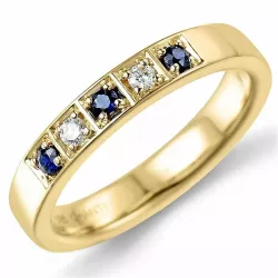 blauwe saffier diamant ring in 14 karaat goud 0,06 ct 0,13 ct
