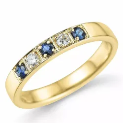 blauwe saffier mémoire ring in 14 karaat goud 0,10 ct 0,24 ct