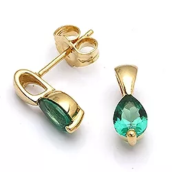 Gouden oorstekers in 9 karaat goud met synthetische smaragd