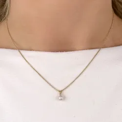 parel diamanten hanger in 14 caraat goud 0,01 ct