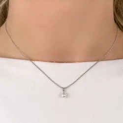parel diamanten hanger in 14 caraat witgoud 0,01 ct
